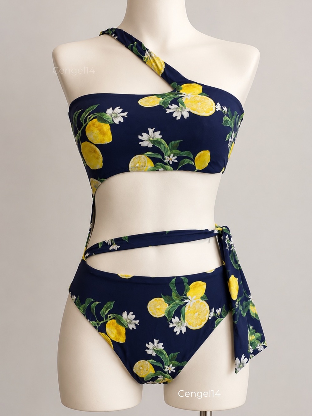 WET Swimwear Lemon Print Paloma One Shoulder Cutout Monokini NWT L